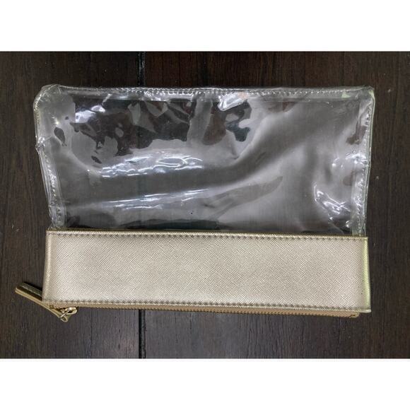 Lilly Pulitzer Gold Clear Makeup Travel Pouch Cosmetic Pencil Case Bag - Picture 7 of 10